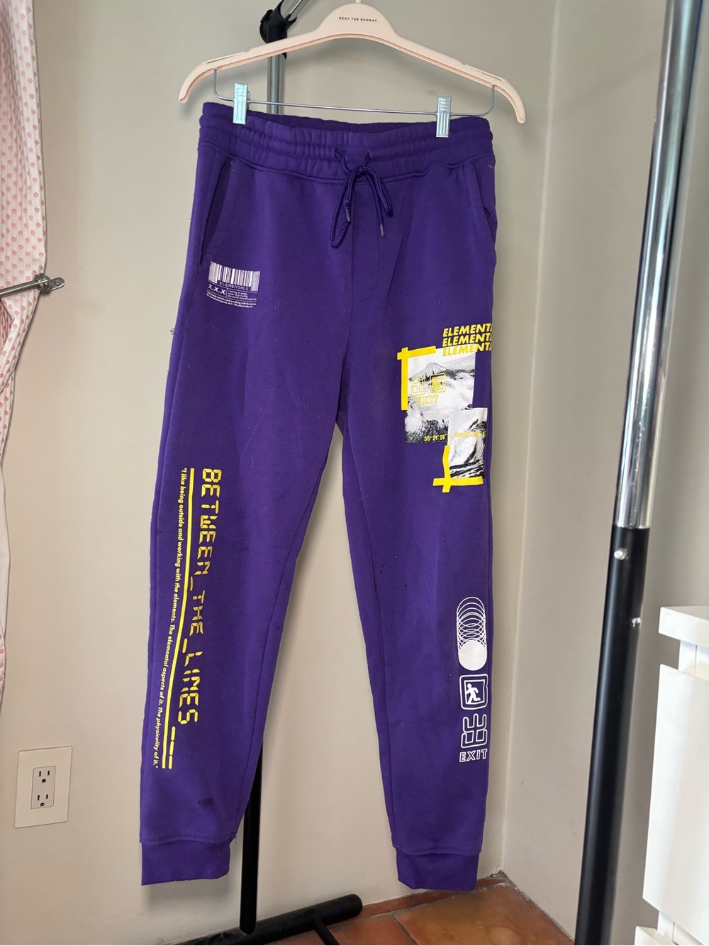 Rue21 Purple Jogger Sweatpants with Yellow Graphic Details